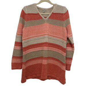 L.L. Bean Vintage Sweater Womens XL Heavy Knit Cotton‎ Striped V-Neck Oversized